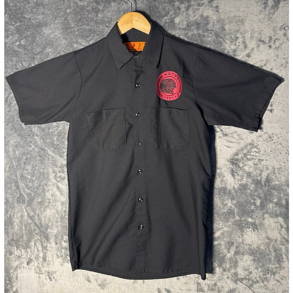 Red Kap Indian Motorcycle Embroidered Pikes Peak Dealer Work/Garage Shirt SM BLK